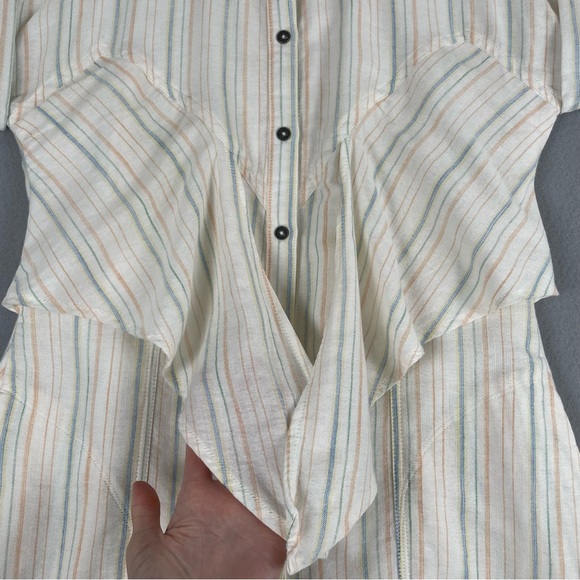 Maeve Anthropologie Dress Women 8 Cream Striped Knee Length Cotton Short Sleeve - Picture 6 of 16